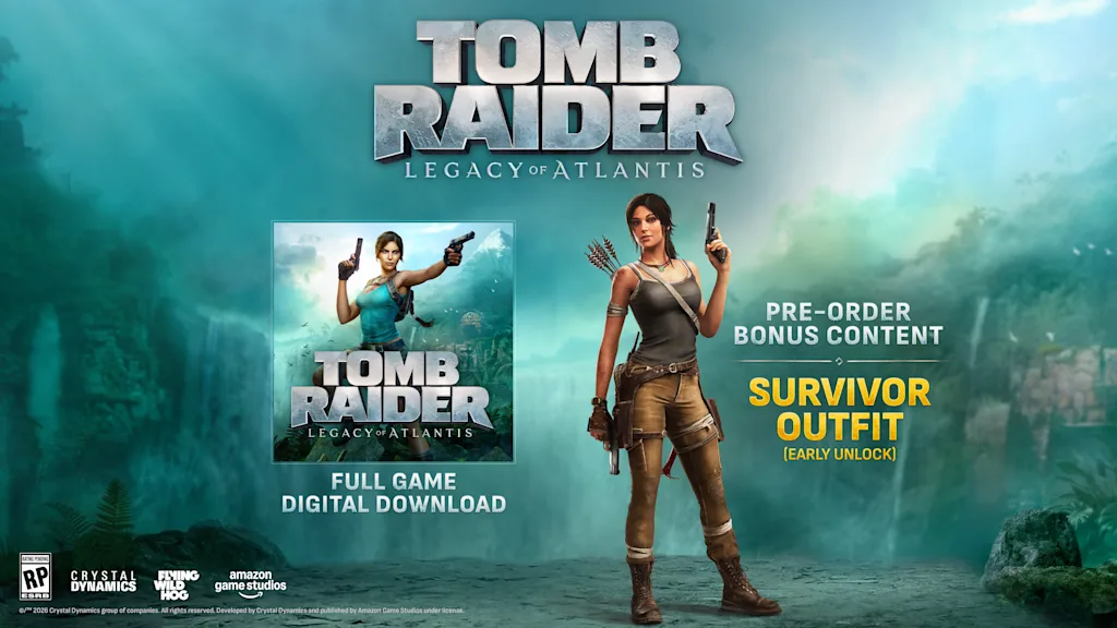 Official Tomb Raider Legacy of Atlantis artwork showing Lara Croft and the Survivor Outfit preorder bonus